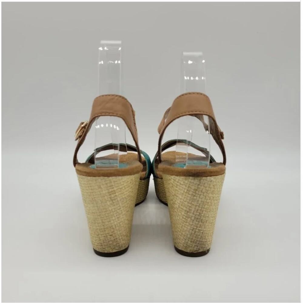Clarks Teal and Tan Wedge Sandals - Picture 9 of 11